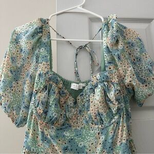 Astr Blue and Cream Floral Maxi Dress